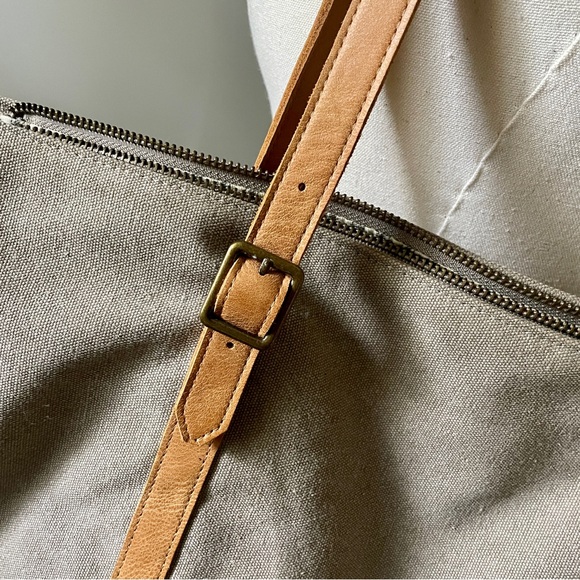 Canvas Tote Bag from Hearth & Hand {tan, blue + white interior) NWOT - Picture 2 of 4